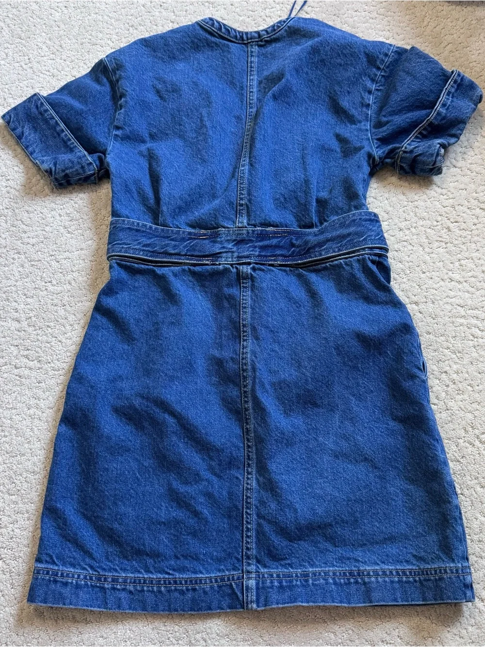 Free People Dream On Mini Denim Jean Dress Zip Front Short Sleeve XS